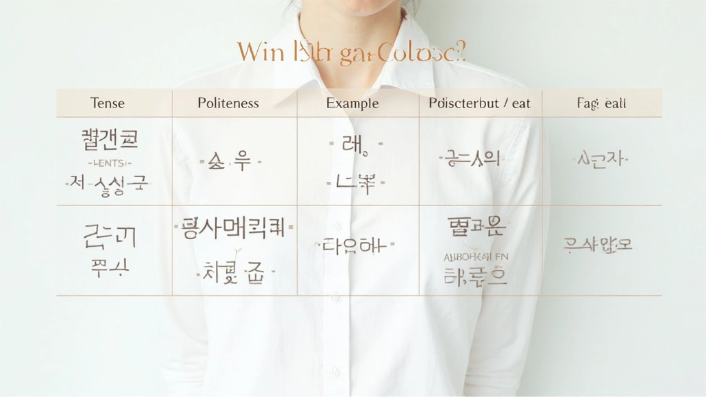 Table showing Korean verb conjugations with 먹다 as example, different endings with English translations and politeness levels indicated